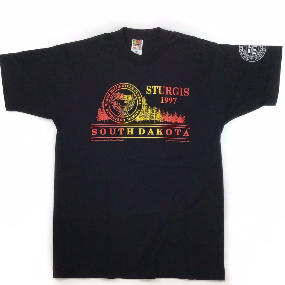 Vintage Sturgis T-shirt L Single Stitch Biker Moto south dakota cycle Black 1997
